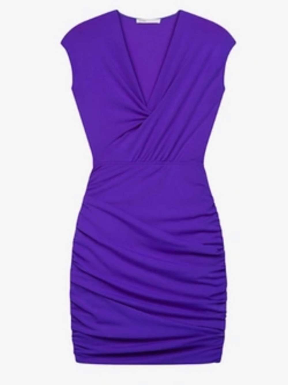 Maje Purple Ruched V-Neck Mini Dress